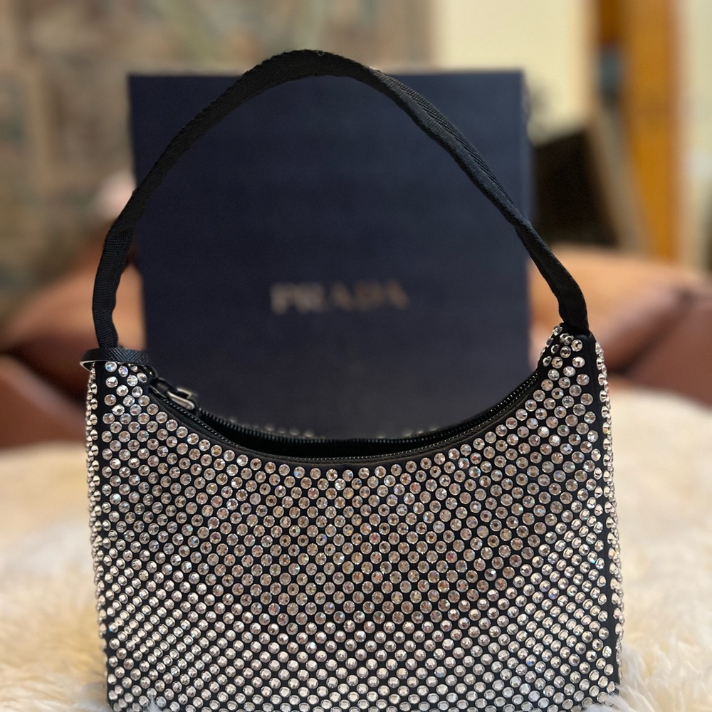 Authentic Prada Black Satin Crystal Re-Edition 2000 Mini Bag - Picture 7 of 11